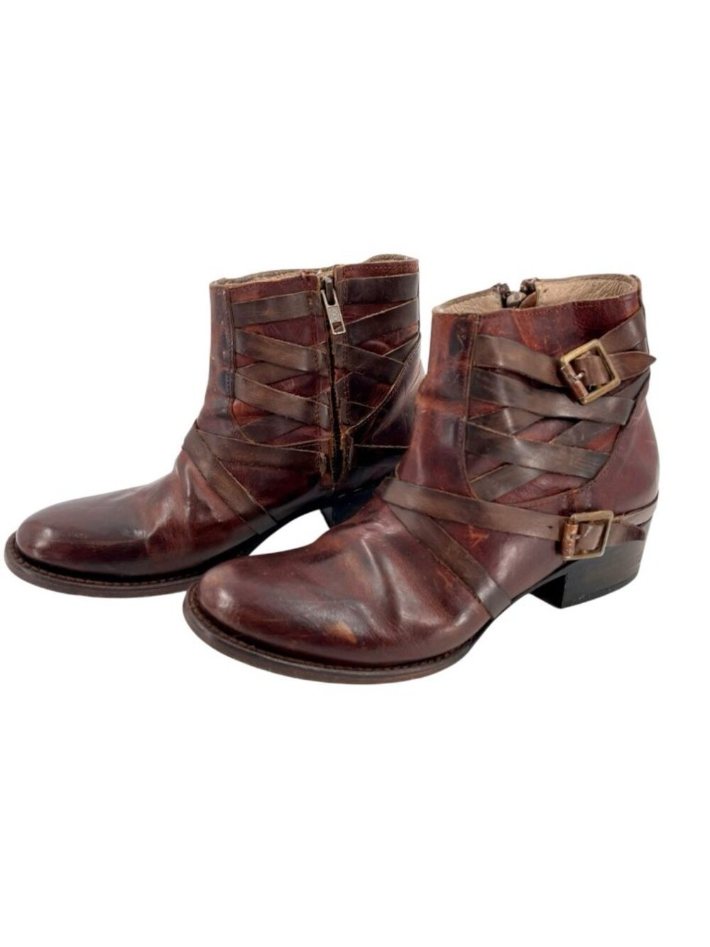 FREEBIRD Women's Brown Leather Sammi Ankle Side Zip Booties US 8